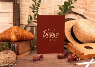 Design de maquete de cartão de cozinha rústica