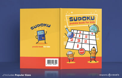 Material escolar e design de capa de livro sudoku