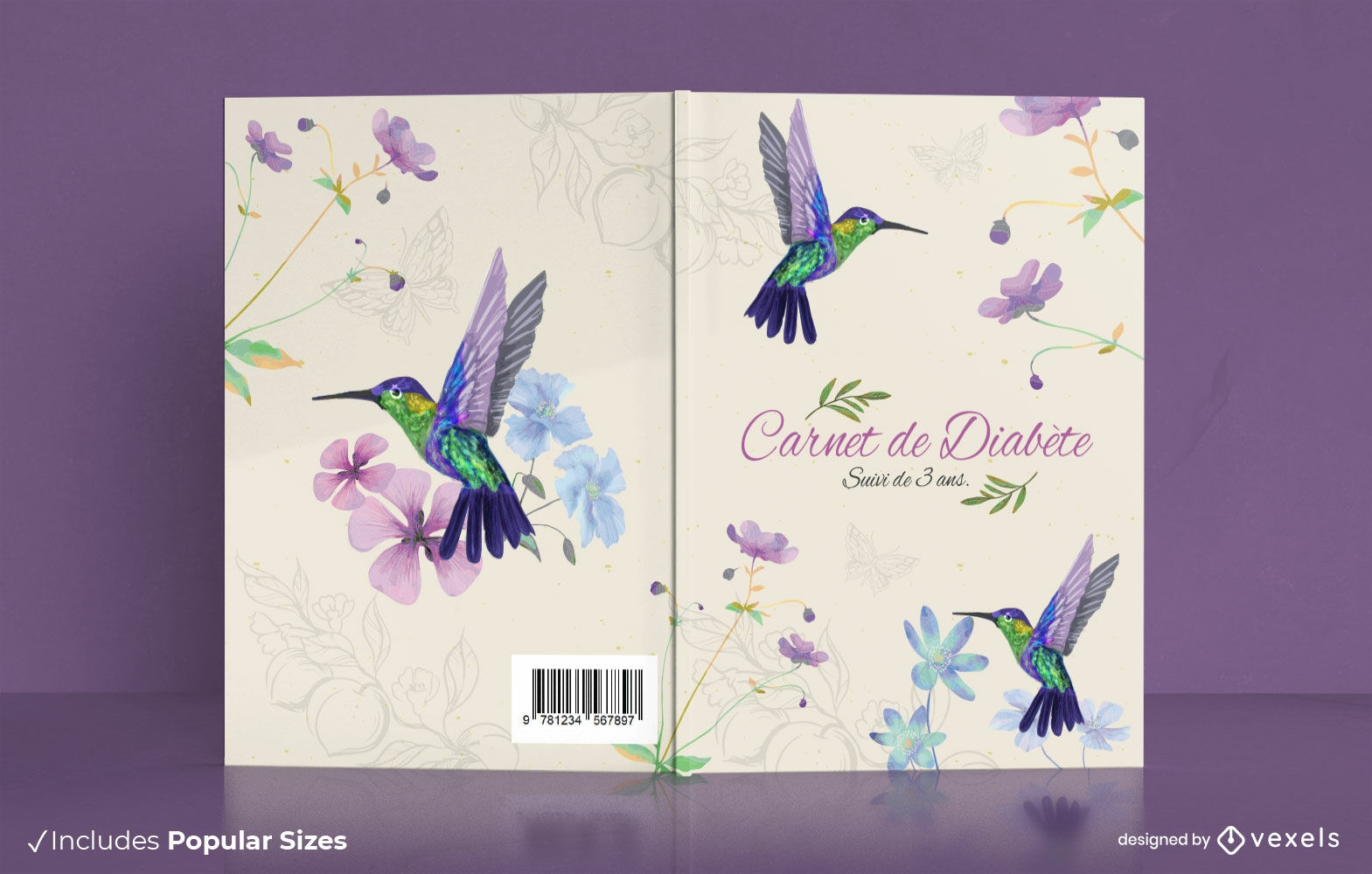 Diseño de portada de libro de ruiseñor y flores.