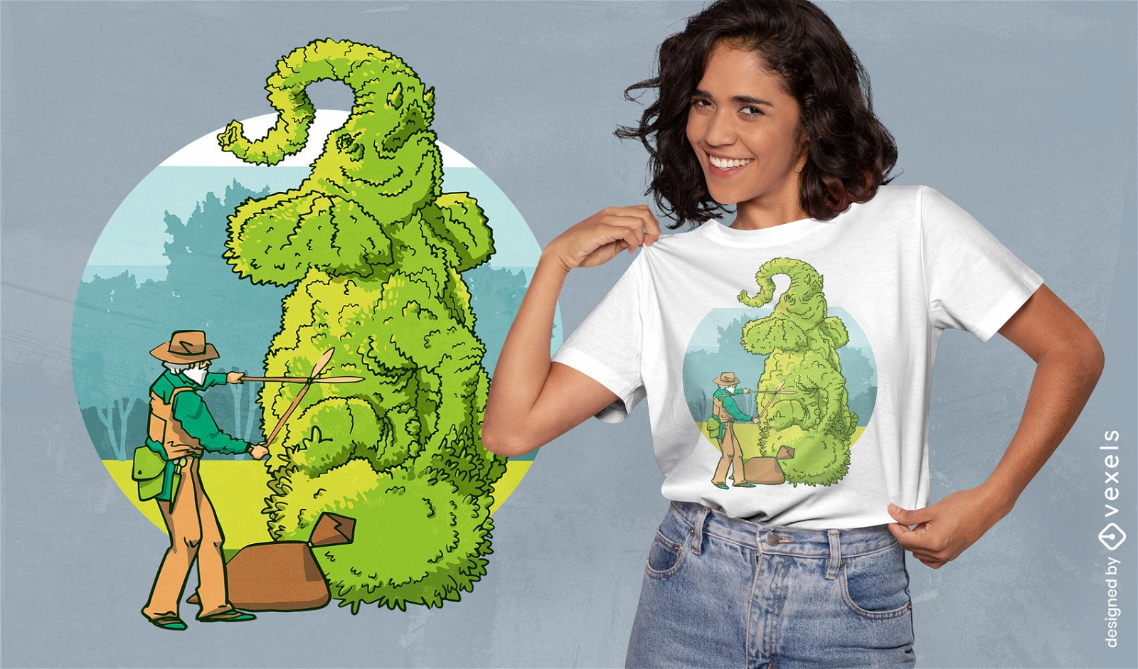 Design de camiseta de jardinagem com topiaria de elefante
