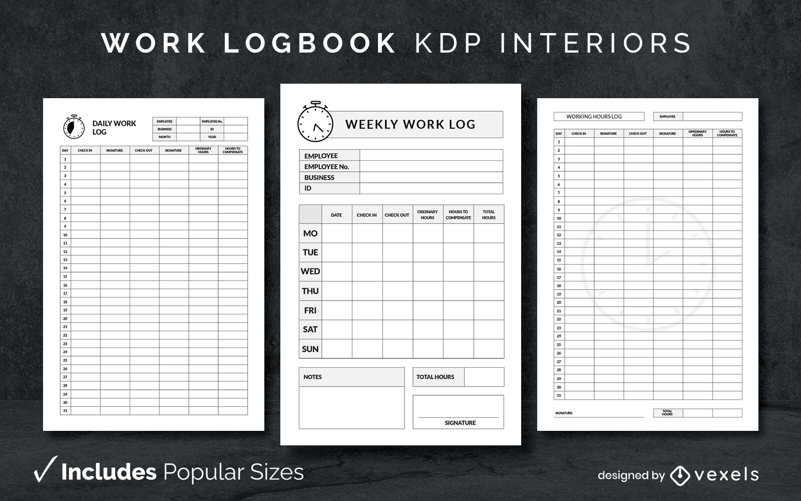 Modelo de rastreador de livro de registro de trabalho KDP Design de interiores