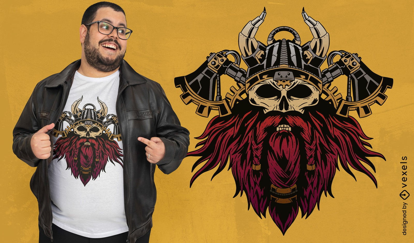 Diseño de camiseta de calavera vikinga Steampunk