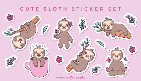 Cartoon sloth animals cute sticker set