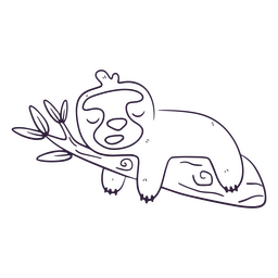 Cute sloth sleeping stroke cartoon PNG Design