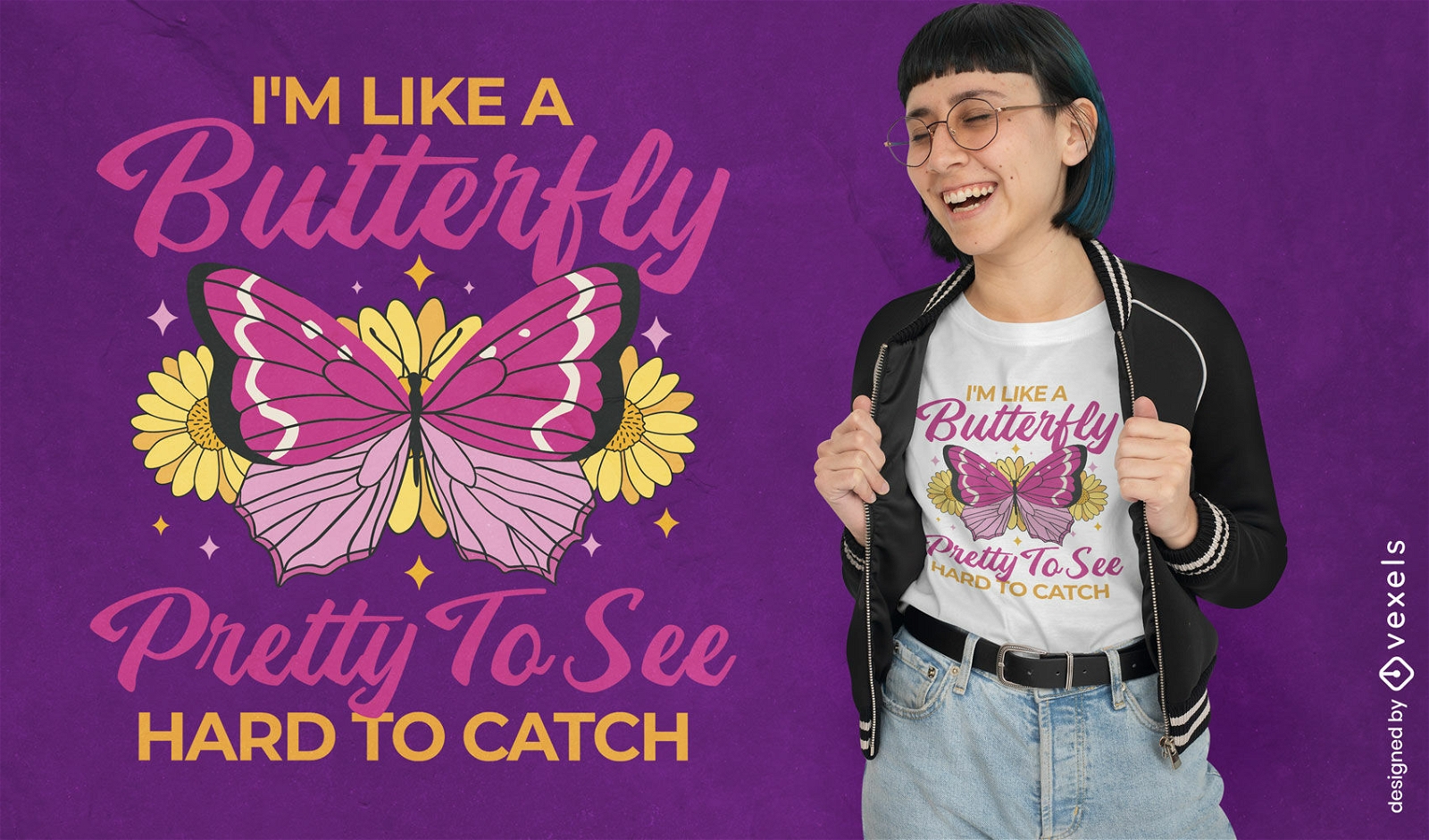 Diseño de camiseta de cita de niña mariposa