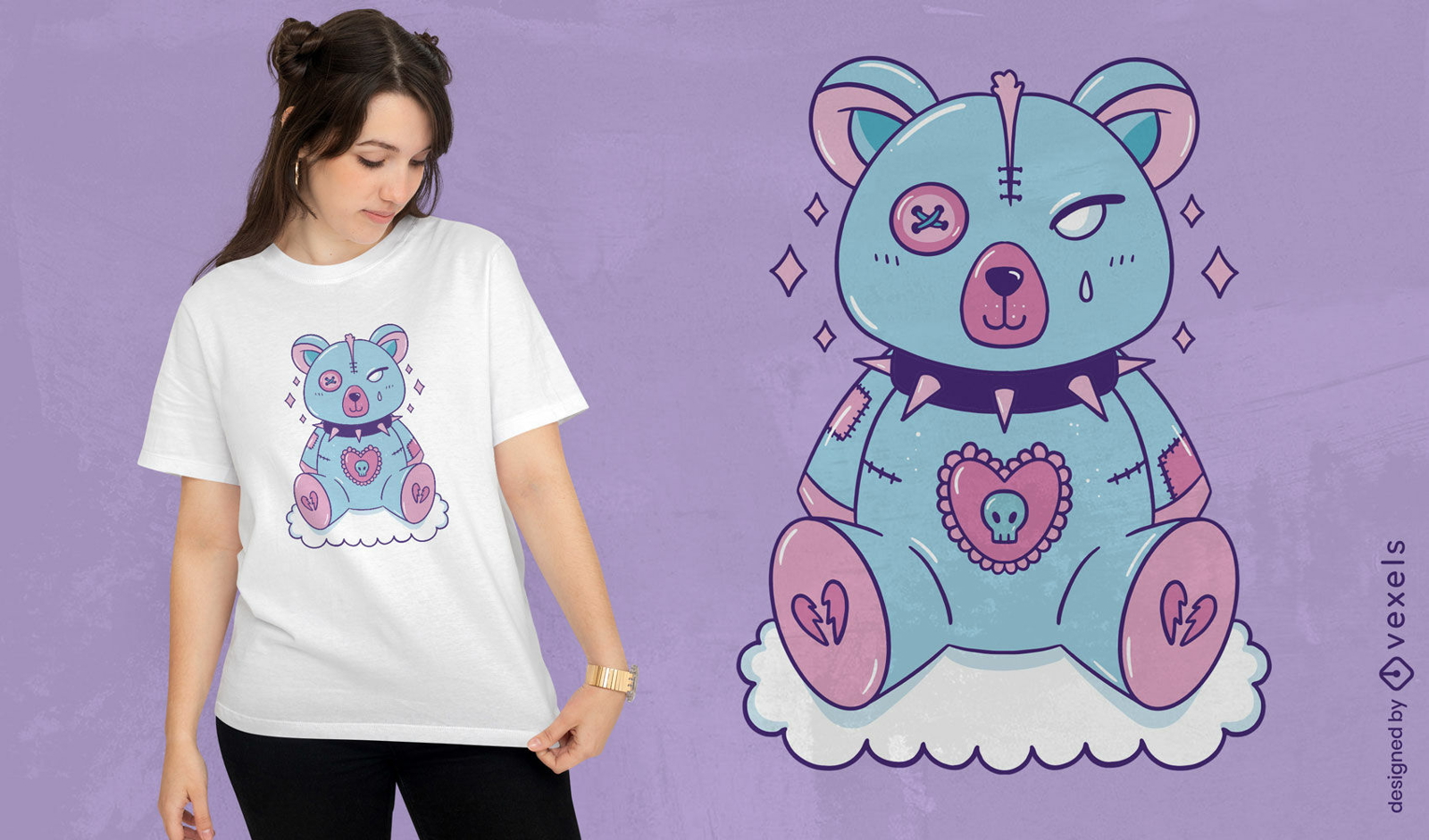Gruseliges und niedliches Teddybär-Spielzeug-T-Shirt-Design