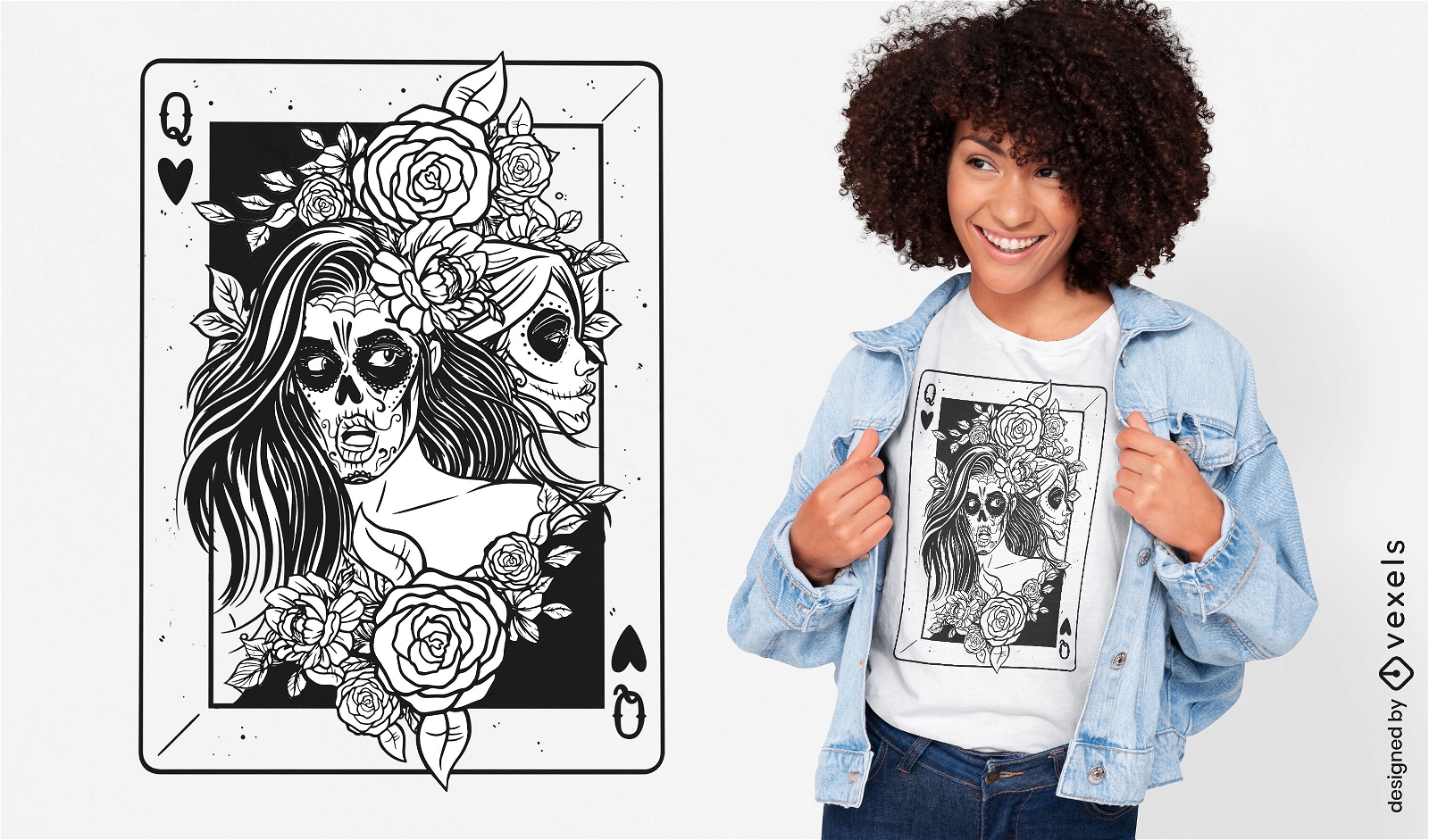 Queen of hearts Mexican card t-shirt design