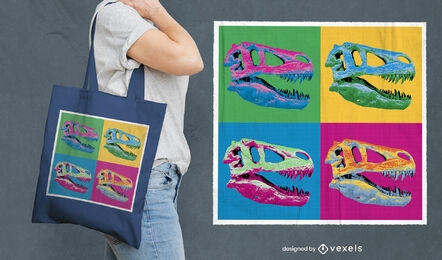 Design de bolsa de caveira pop art t-rex