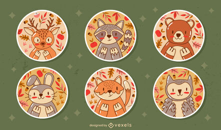 Forest wild animals cartoon badge set