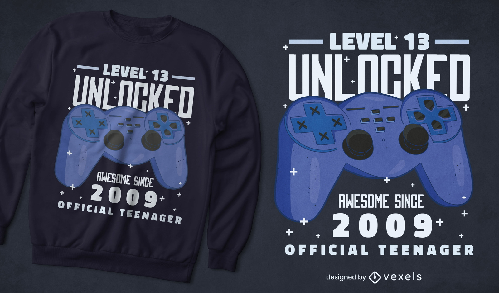 Design de t-shirt desbloqueado de nível de jogo joystick