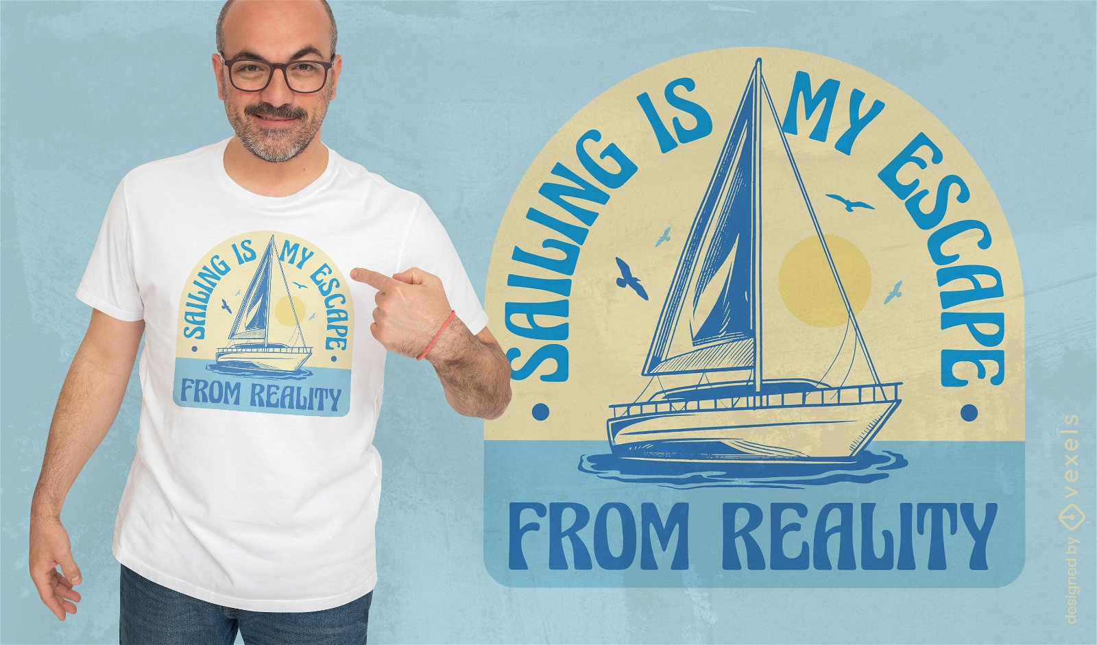 Diseño de camiseta de velero en el océano.