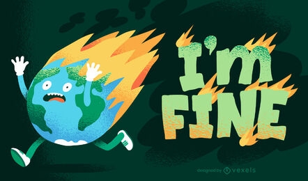 Design de camiseta de desenho animado Terra em chamas
