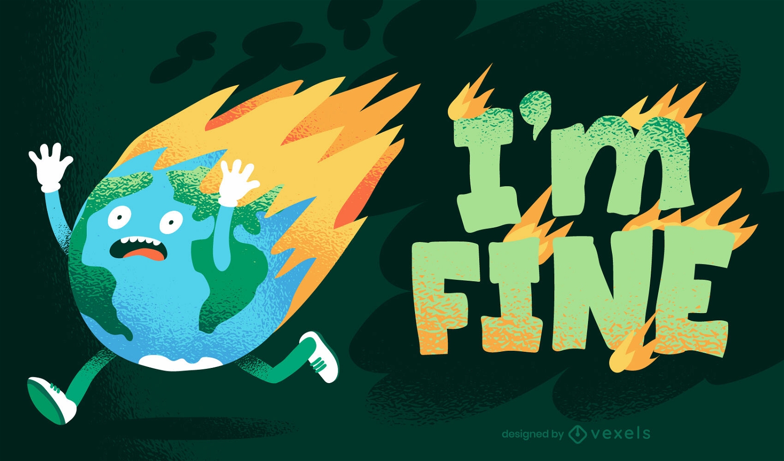 Earth on fire cartoon t-shirt design