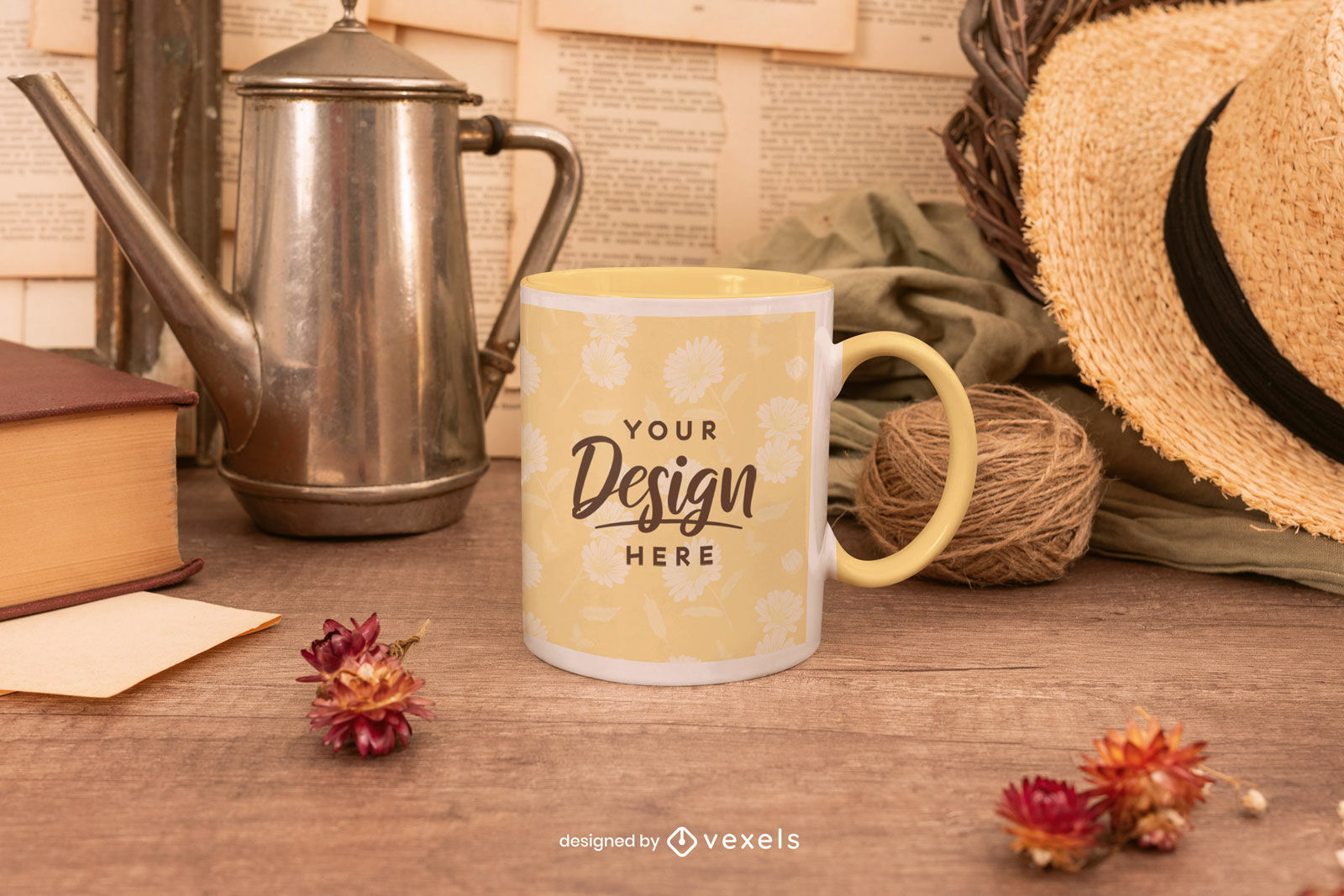 Vintage tea time mug mockup