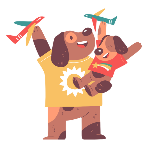 Cachorro e filho brincando com aviões Desenho PNG
