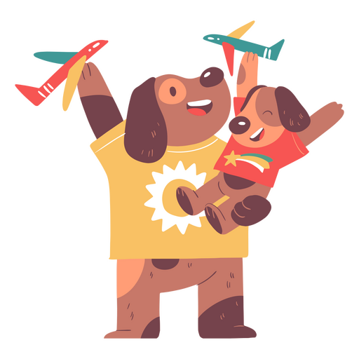 Cachorro e filho brincando com avi?es Desenho PNG