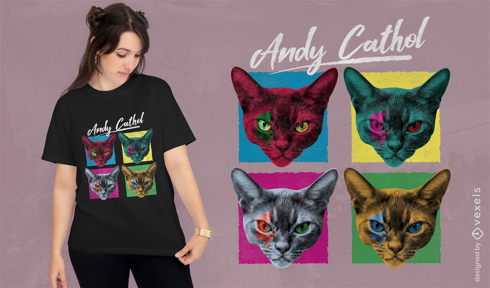 Gatos en camiseta estilo parodia pop art psd
