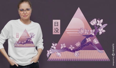 Design de camiseta vaporwave flor de cerejeira
