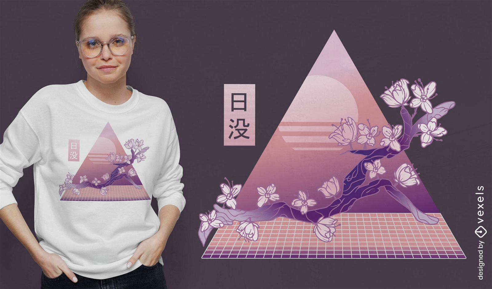 Kirschblüten-Dampfwellen-T-Shirt-Design