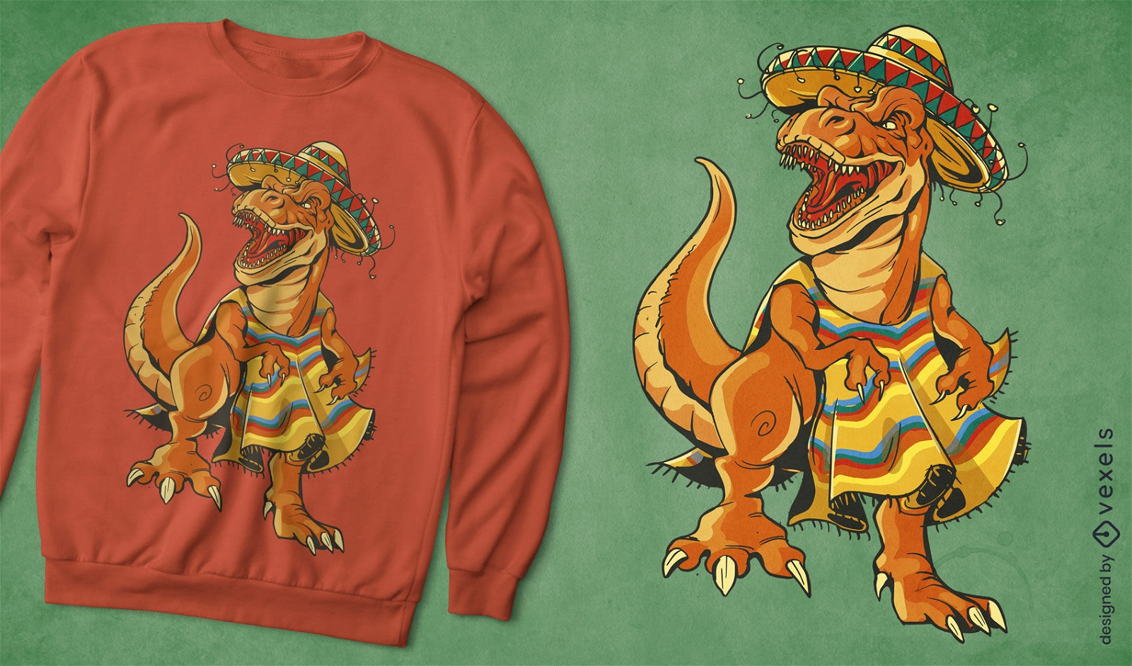 Mexikanischer T-Rex mit typischem Kleidungs-T-Shirt-Design