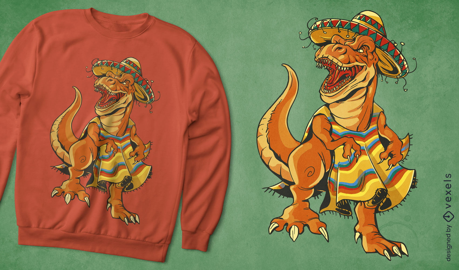 T-rex mexicano com design de camiseta de roupas típicas