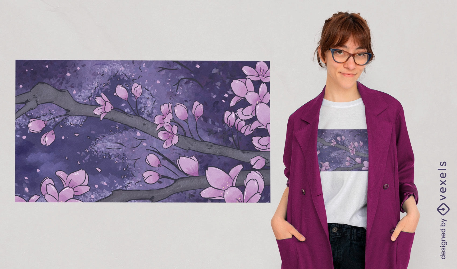 Diseño de camiseta floral de árbol de sakura.