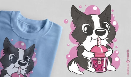 Border collie dog bubble tea t-shirt design