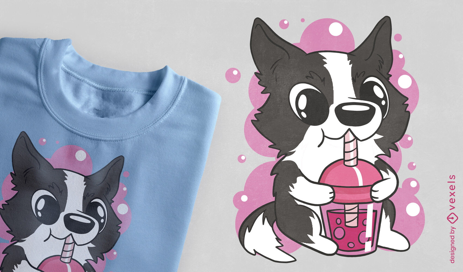 Design de camiseta de chá de bolha de cachorro border collie