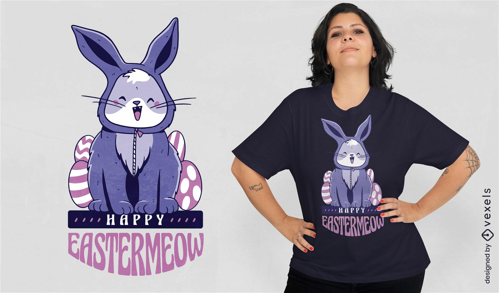 Diseño de camiseta de gato conejito de Pascua feliz
