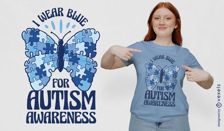 Diseño de camiseta de mariposa de rompecabezas de conciencia de autismo