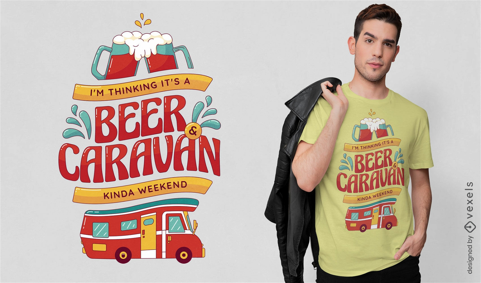 Design de camiseta de caravana e cerveja