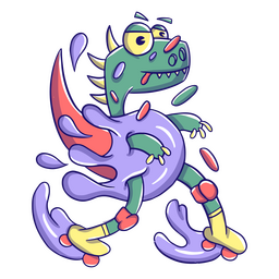 Colorful dinosaur on roller skates PNG Design
