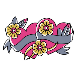 Hearts tattoo with ribbons and flowers  PNG Design