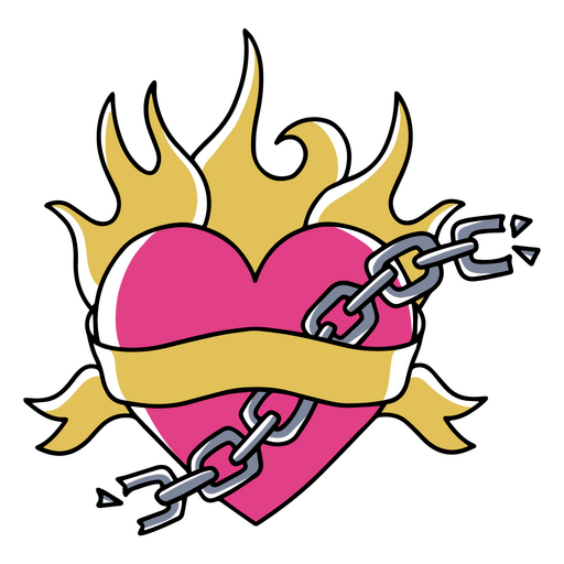 Tatuaje de corazón y cadena. Diseño PNG