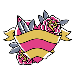 Tatuaje de corazón, rosas y espada. Diseño PNG Transparent PNG