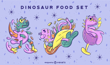 Dinosaur food cartoon set