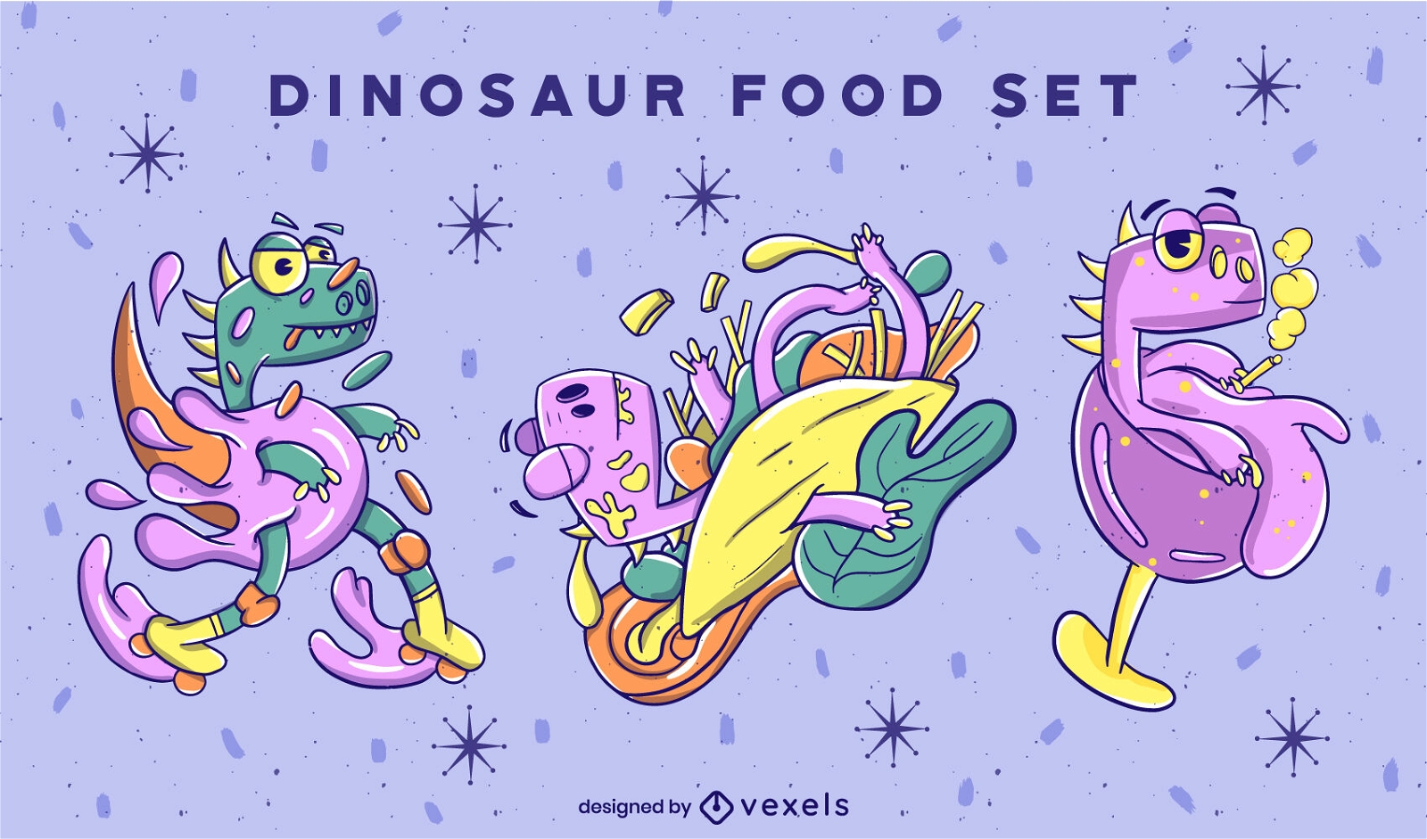Conjunto de desenhos animados de comida de dinossauro