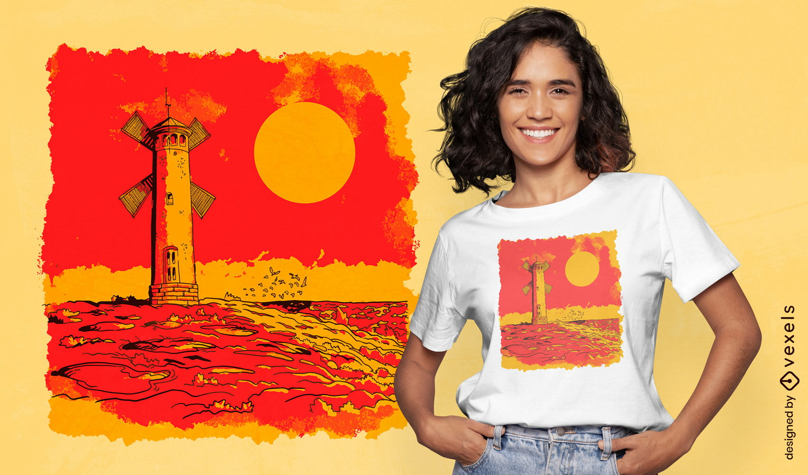 Design de camiseta de ilustração de farol