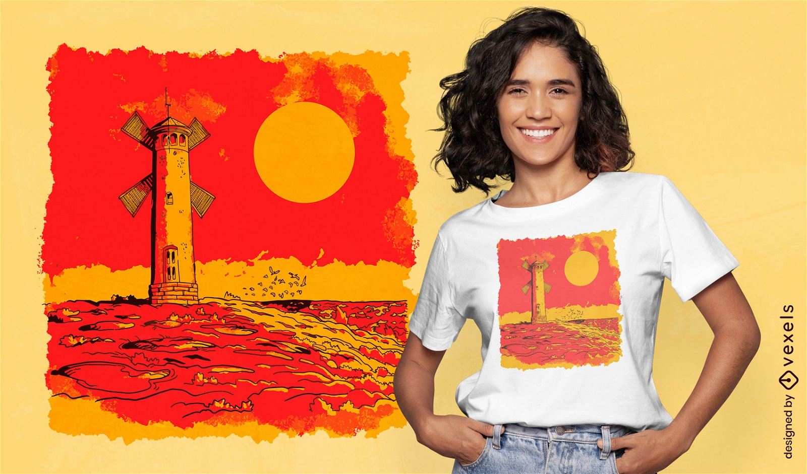 Diseño de camiseta de ilustración de faro