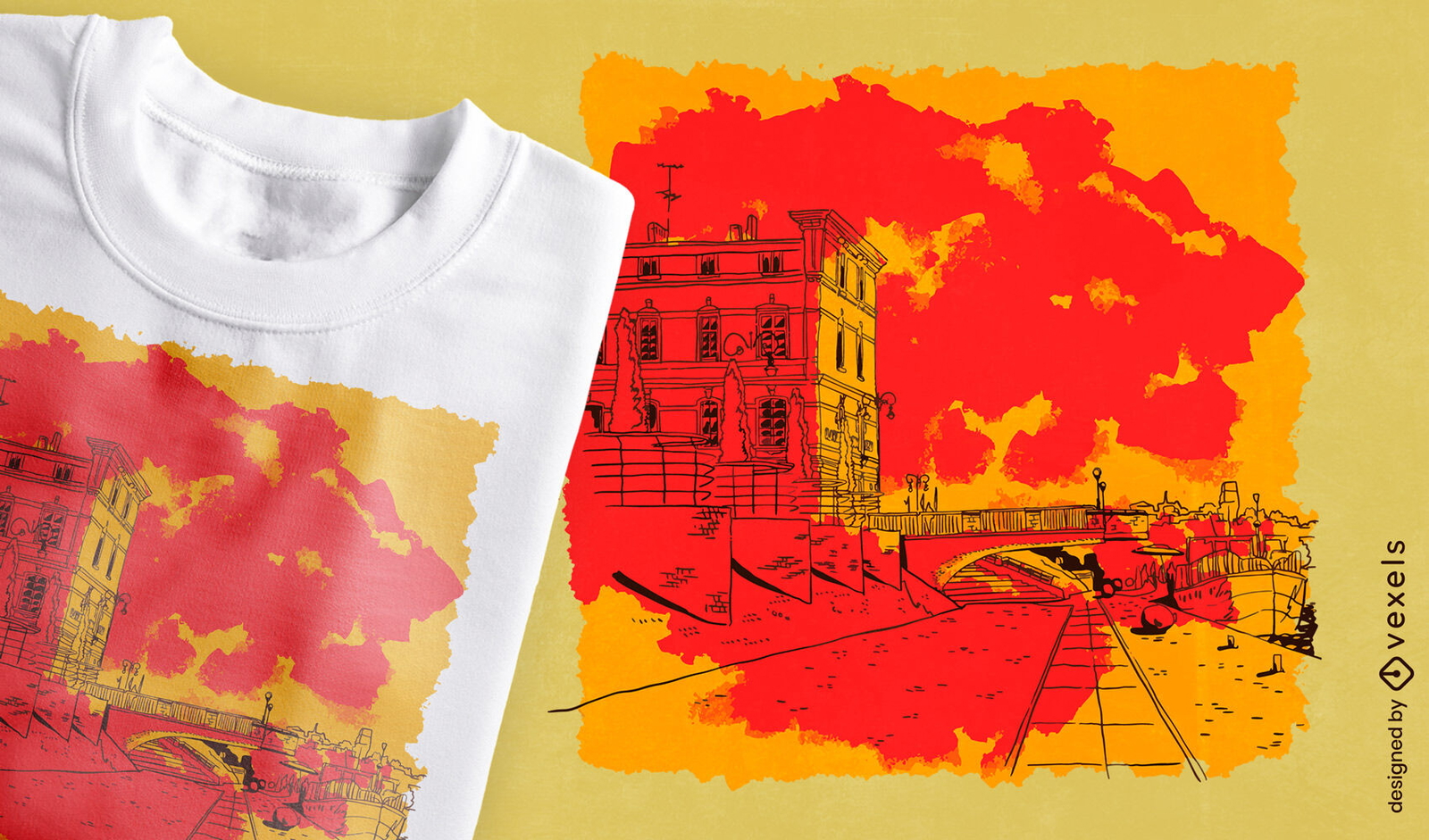 Design de camiseta de esboço de edifício antigo