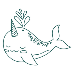 Narwhal sea animal stroke PNG Design