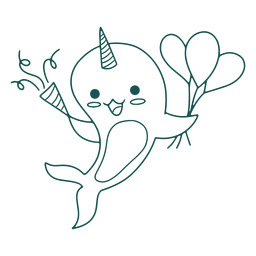 Narwhal birthday animal stroke PNG Design
