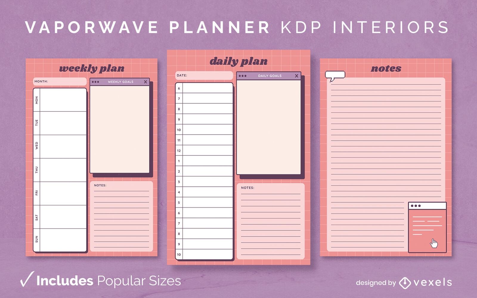 Vaporwave browser planner Diary Design Template KDP