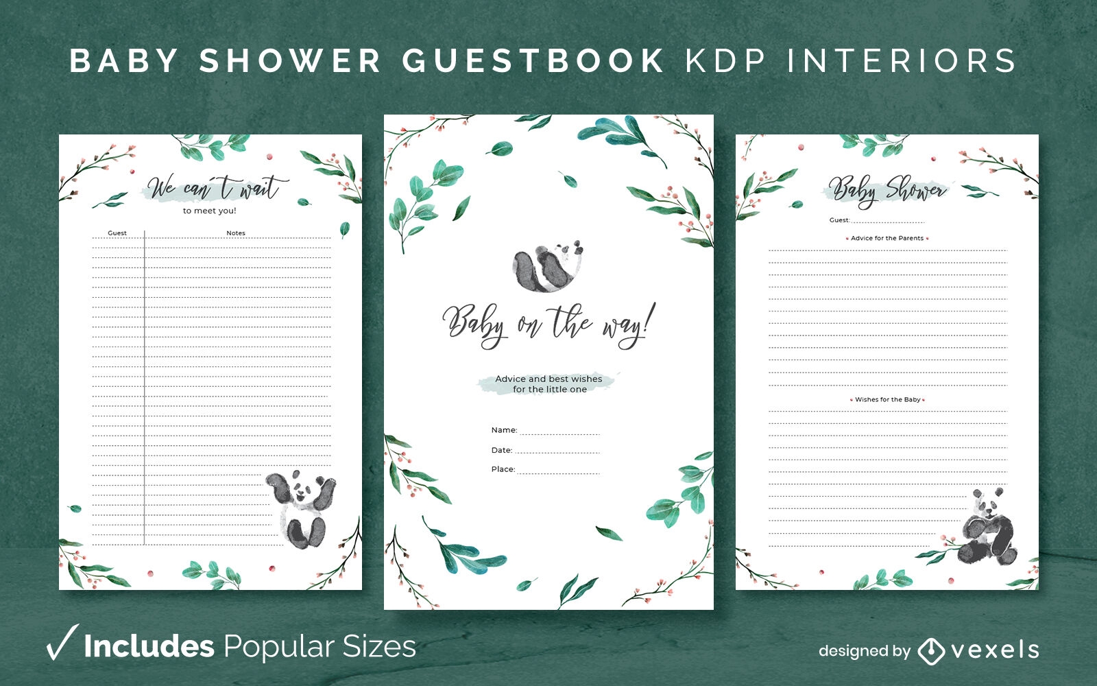 Baby shower guestbook panda KDP interior design
