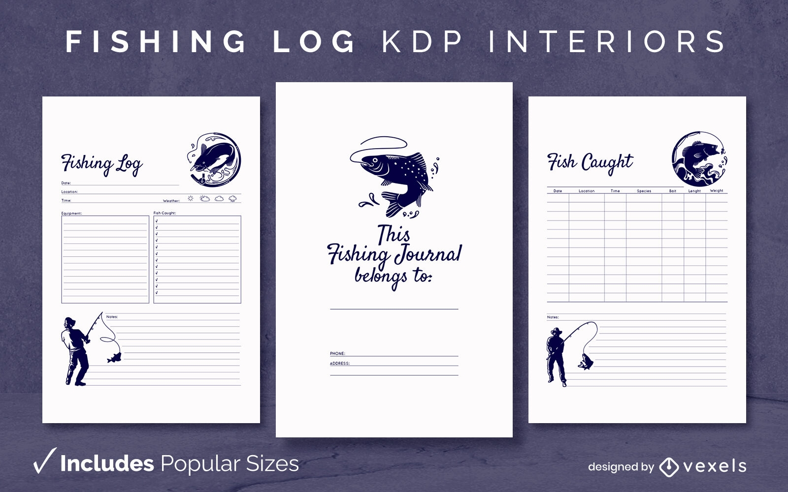 Fishing Tracking Log Design Template KDP
