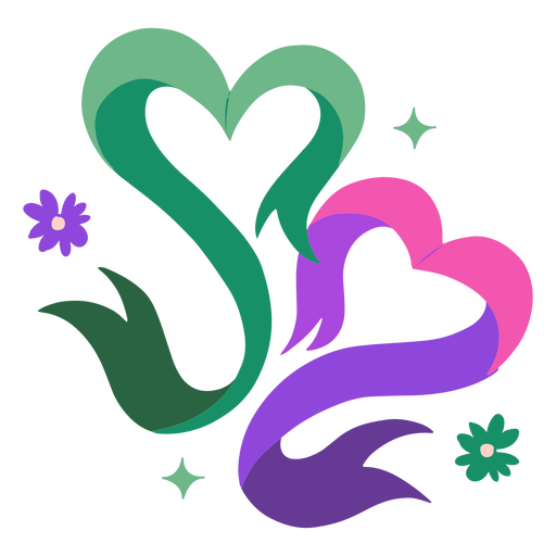 Cintas de corazones de flores brillantes Diseño PNG