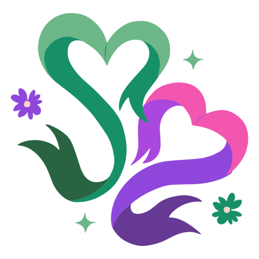 Fitas de corações de flores brilhantes Desenho PNG