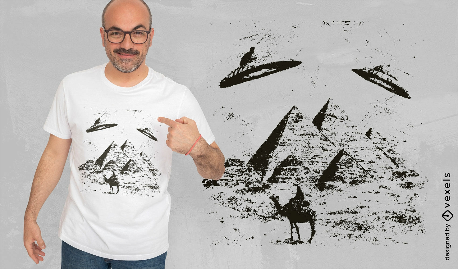 Design de camiseta de pirâmides de OVNIs