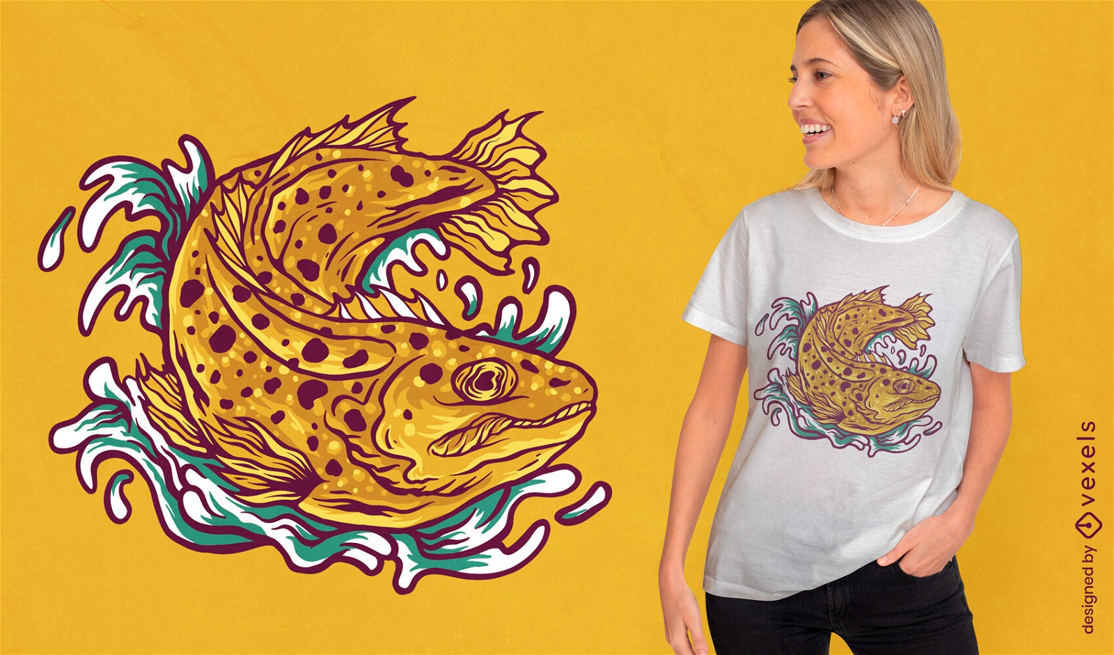 Fish sea animal in water t-shirt design