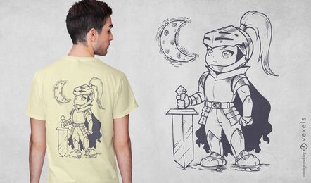 Diseño de camiseta de guerrero caballero chibi